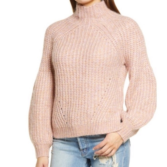 New All In Favor Mauve Knit Mock Neck Wool Blend  Puff Sleeve Sweater - Picture 12 of 12